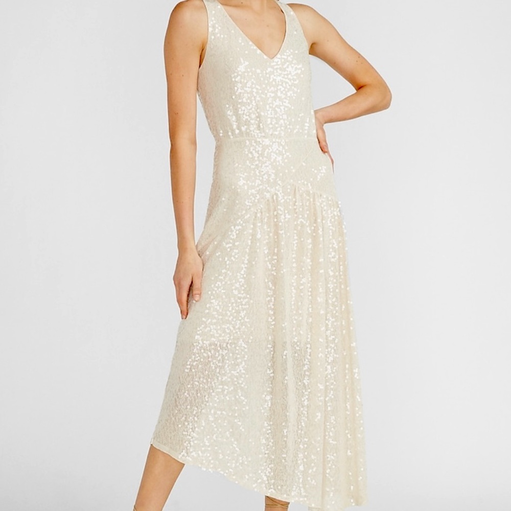 NWT Express Sequin V-Neck Midi Dress L